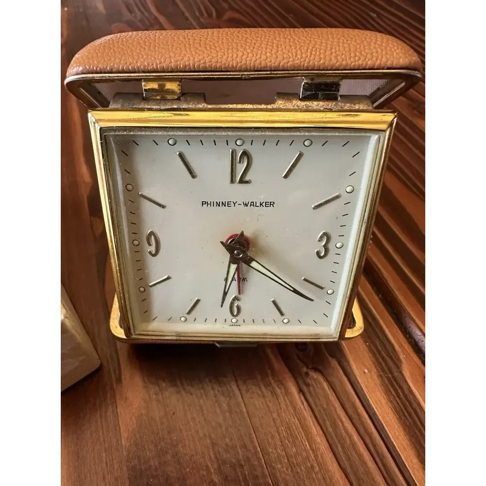 Phinney Walker Travel Folding Alarm Clock Tan Case White Face Works
